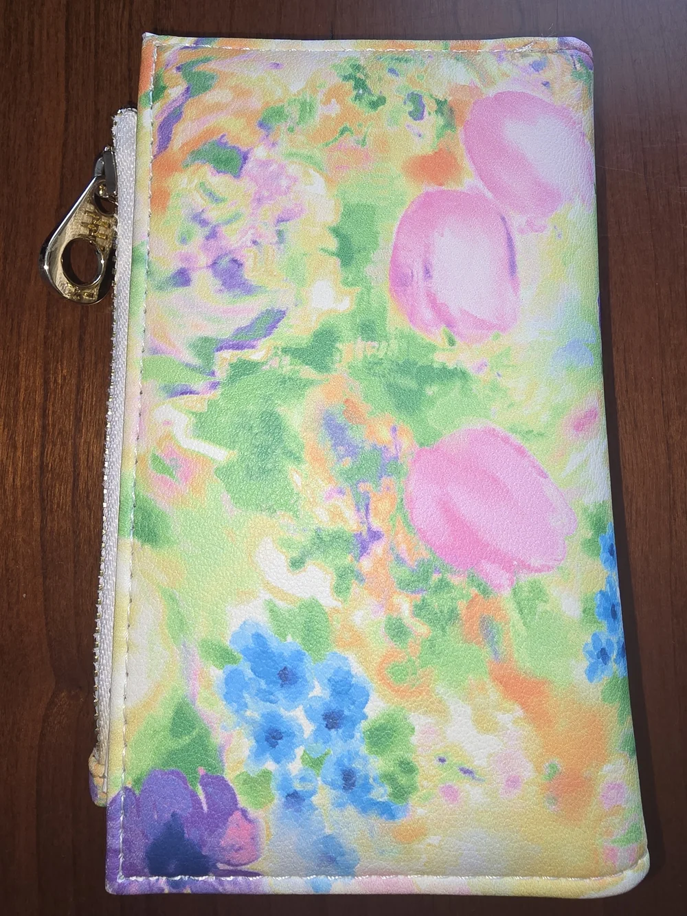Pastel Floral Watercolor Zip & Snap Wallet - Multicolor, Like New Condition